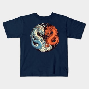 The Dance of Balance: Yin and Yang Dragons Kids T-Shirt